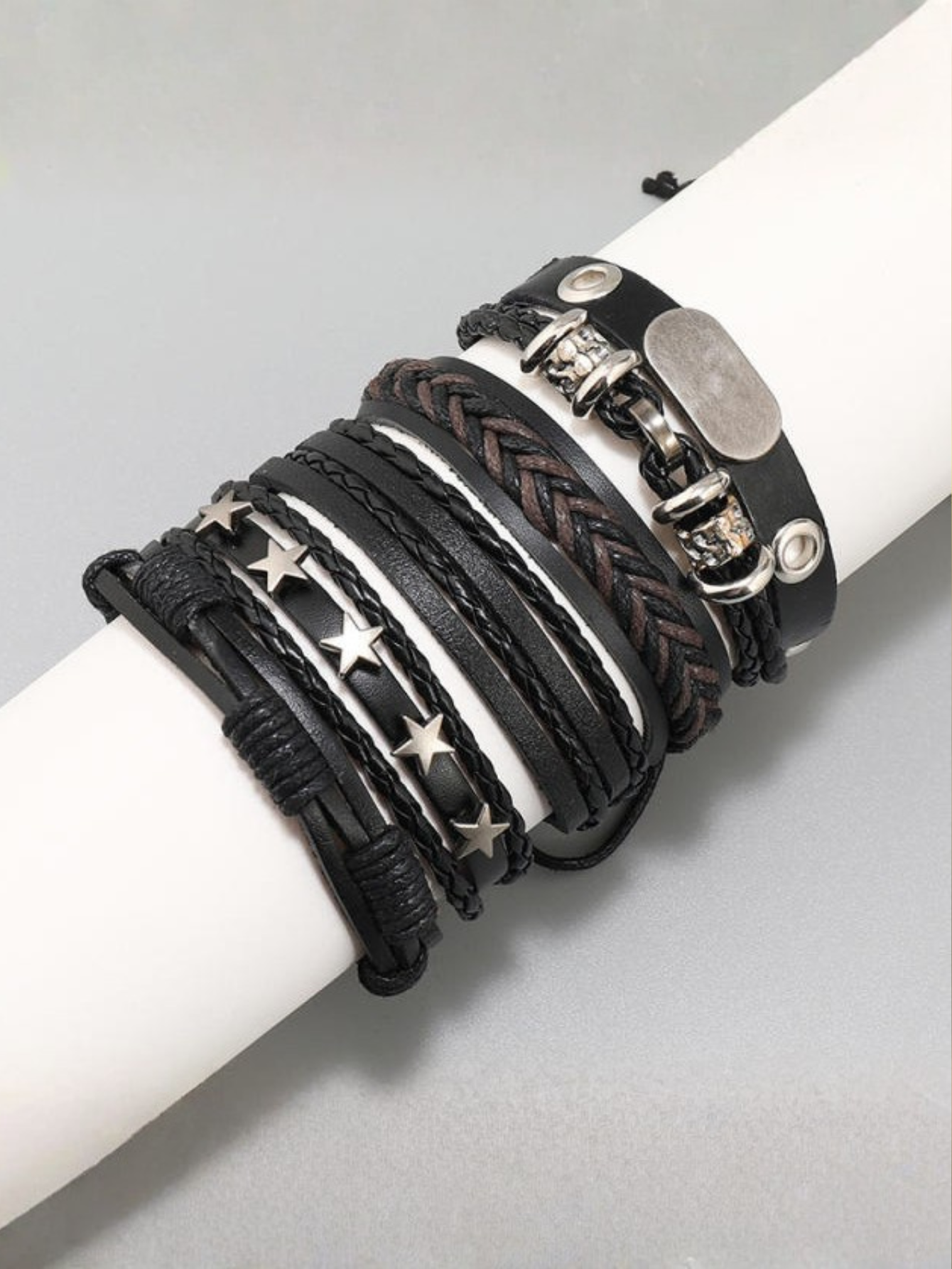 Y2K Punk Leather 5pc Bracelet Set