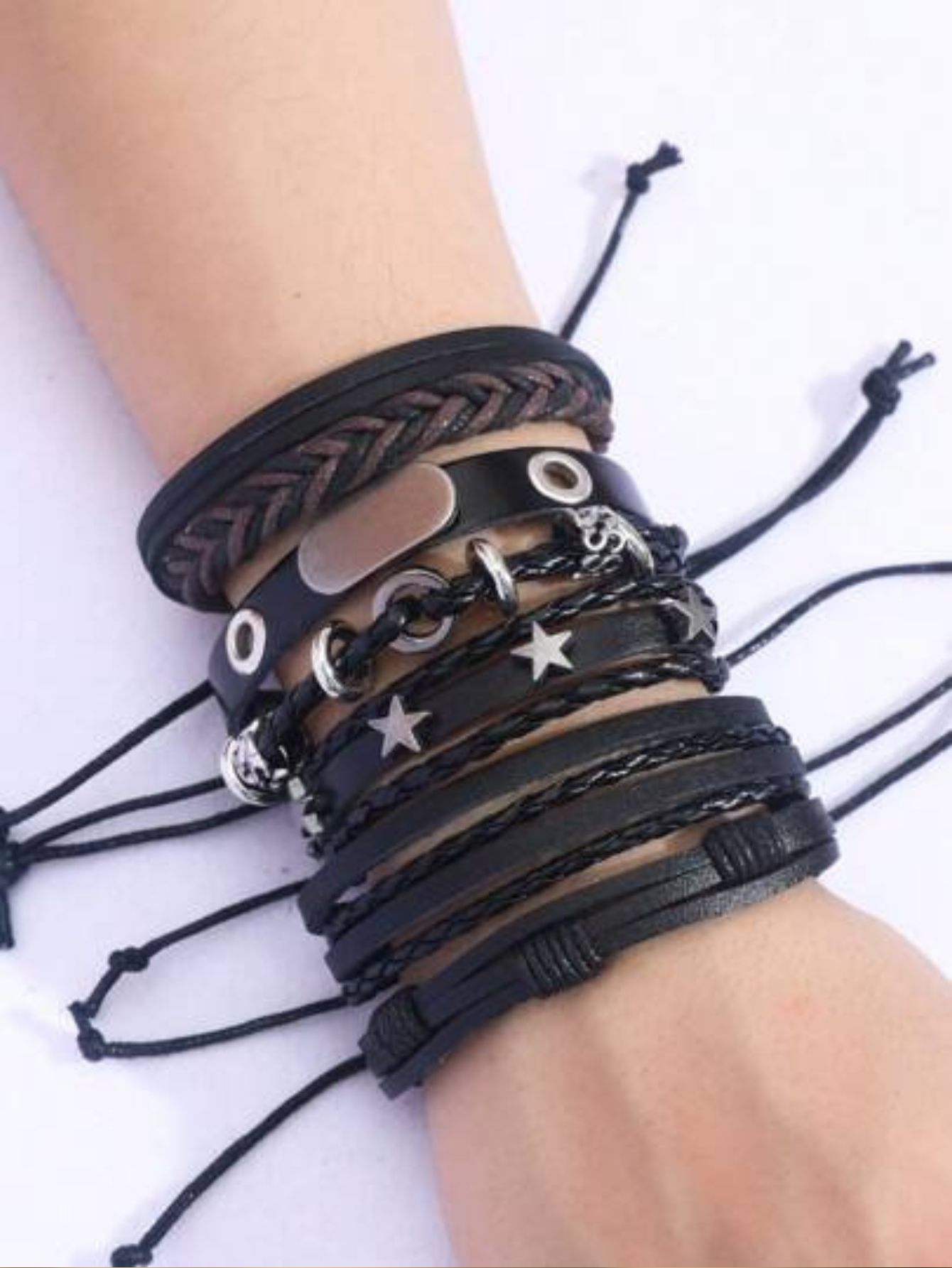 Y2K Punk Leather 5pc Bracelet Set