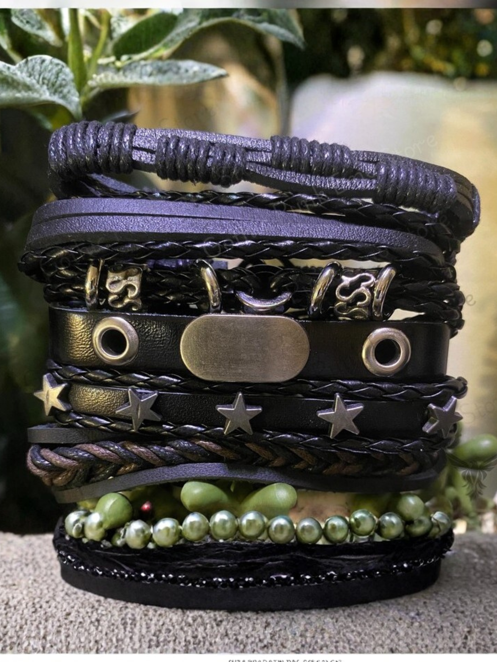 Y2K Punk Leather 5pc Bracelet Set