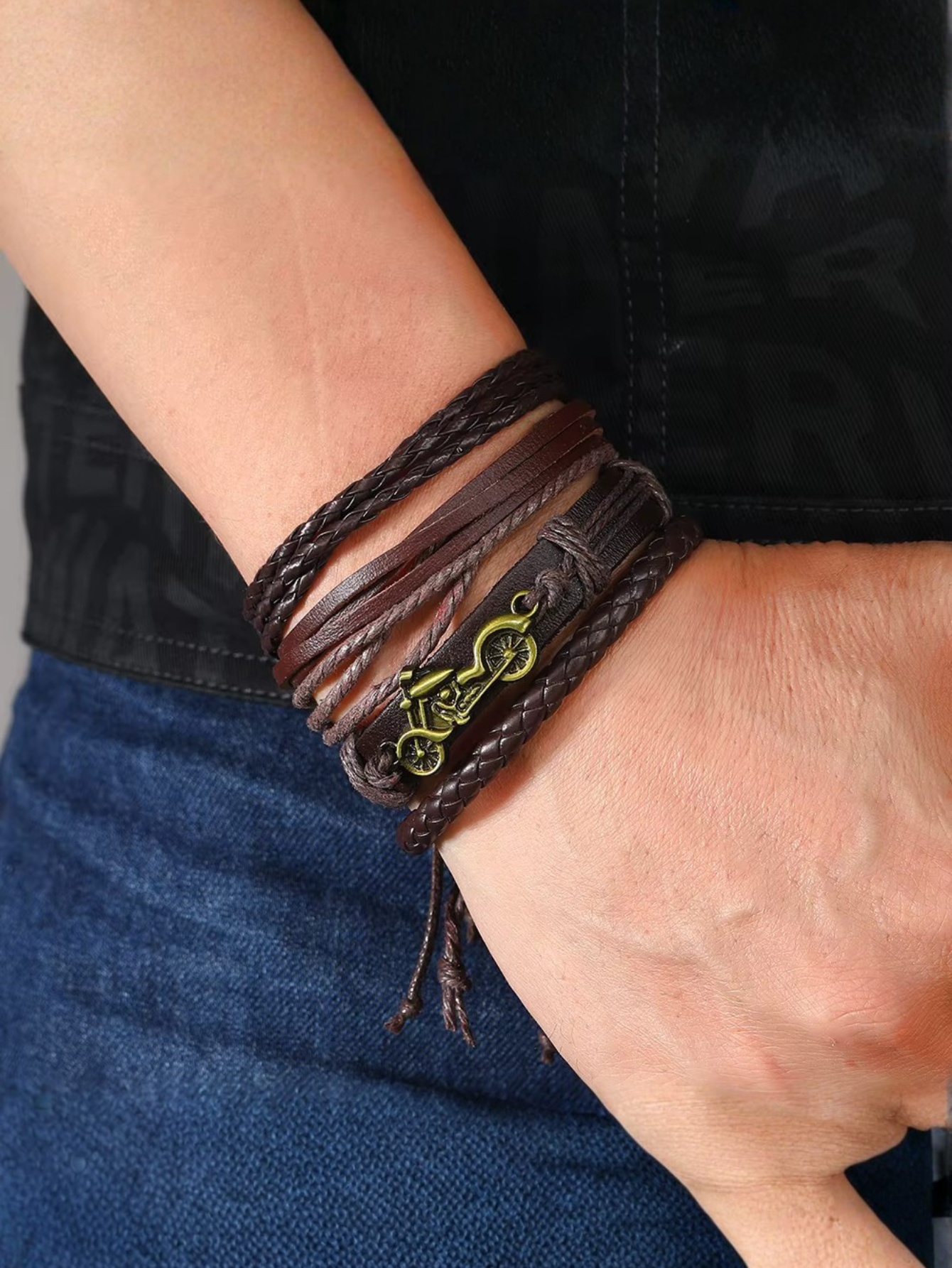 Motorcycle Faux Leather Bracelet Set