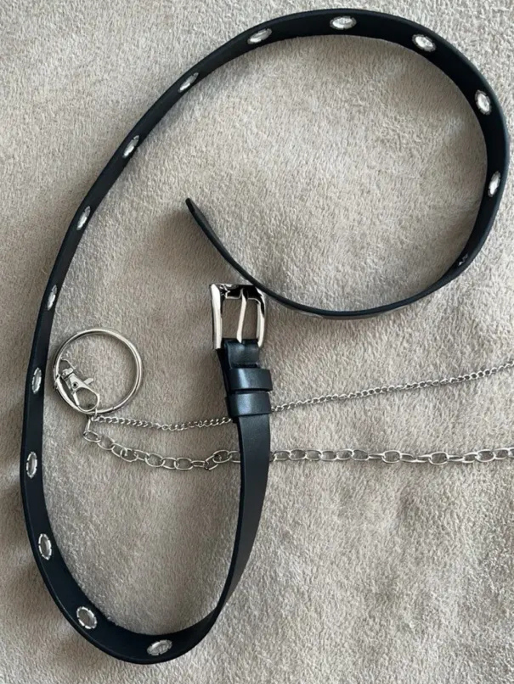 Grommet Black  Belt With Chain