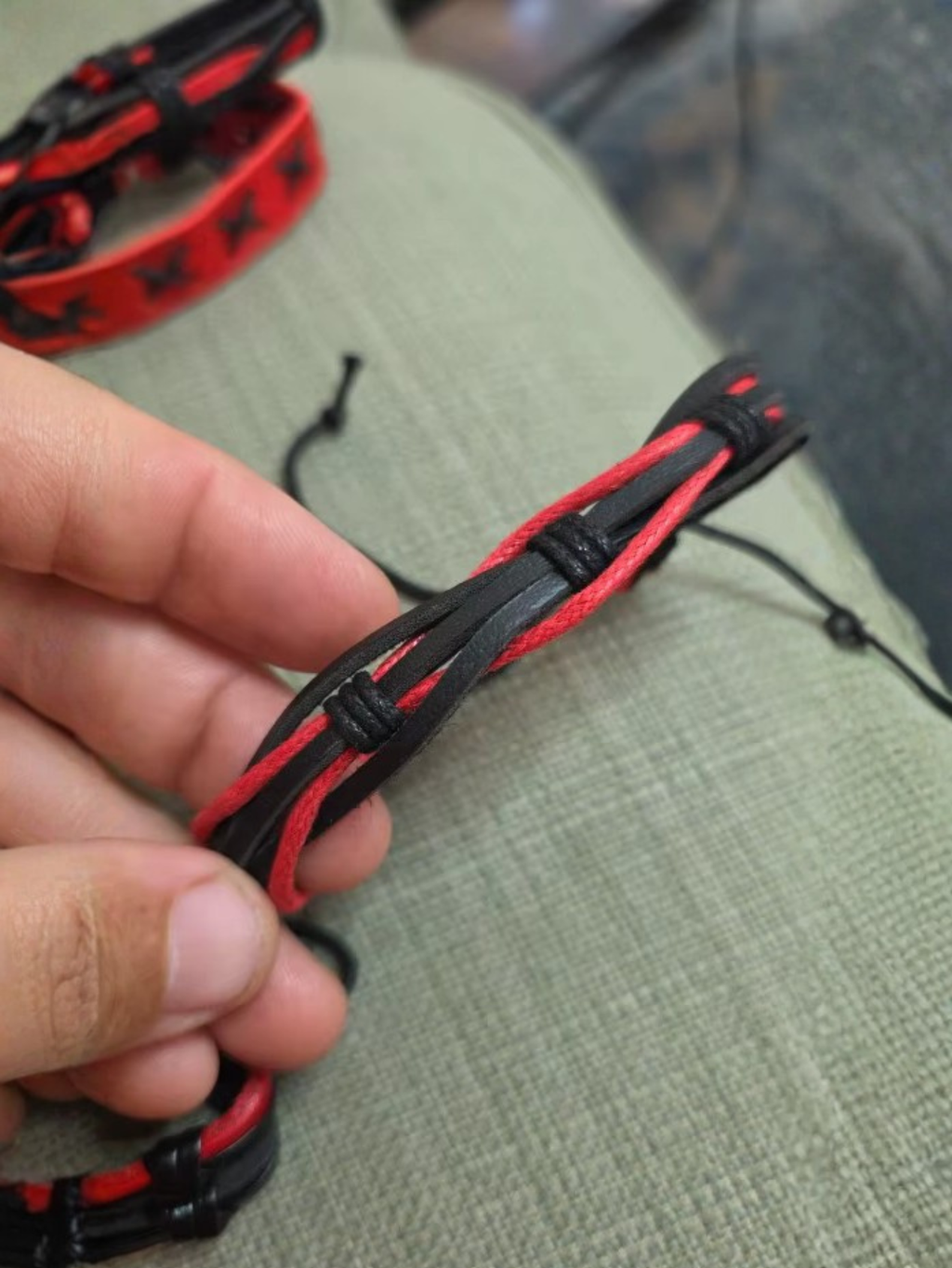 Red and Black Faux Leather Bracelet Set