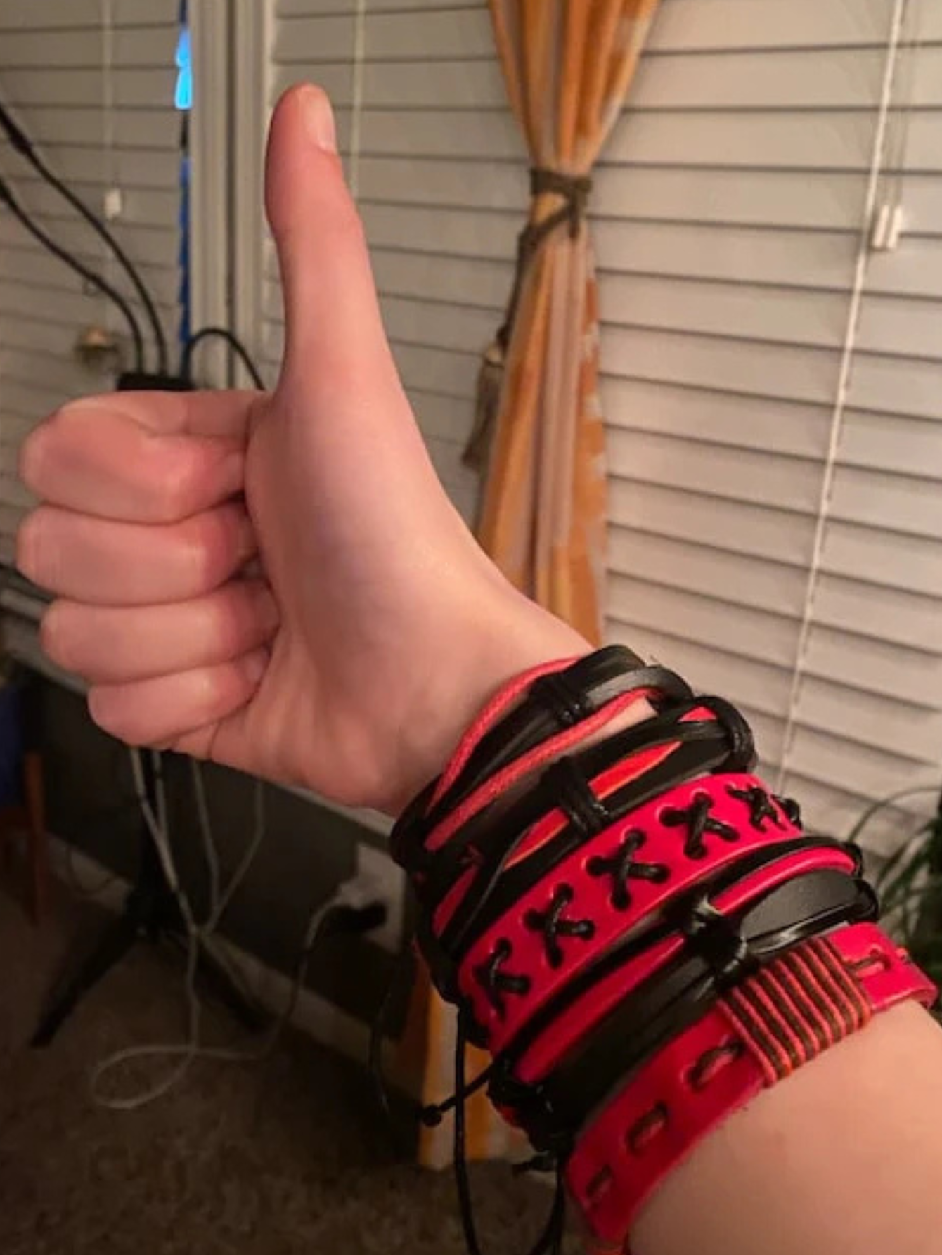 Red and Black Faux Leather Bracelet Set