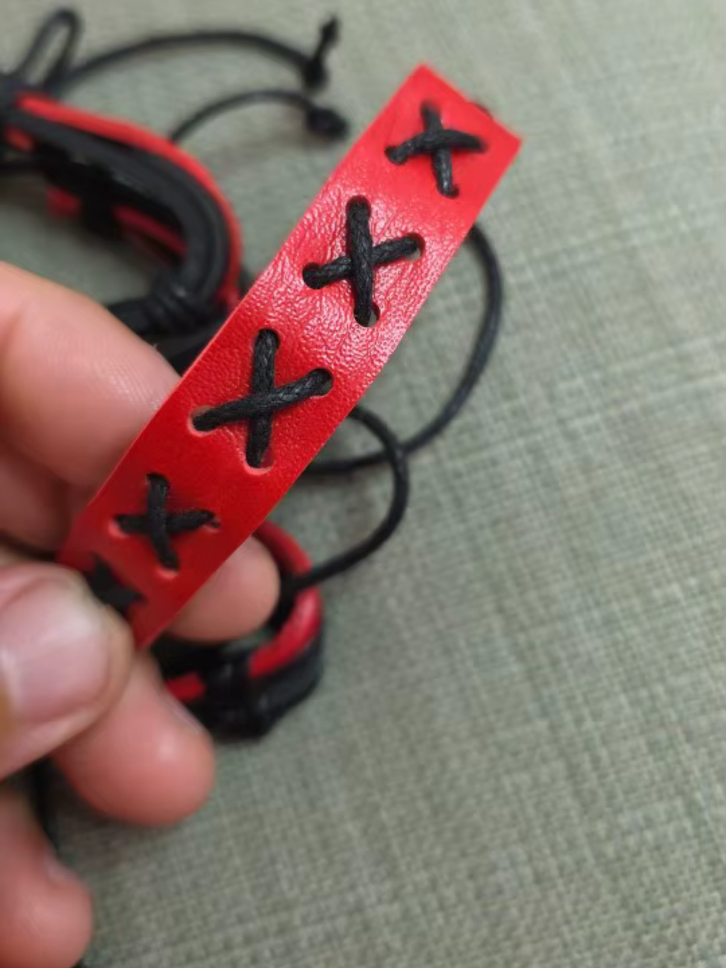 Red and Black Faux Leather Bracelet Set