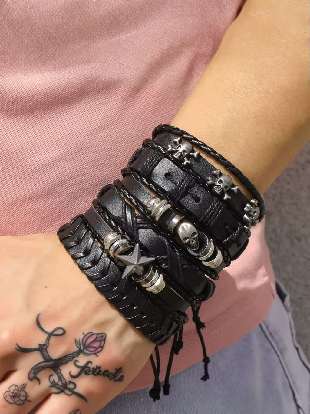 Skull Star Punk Rock Bracelet Set