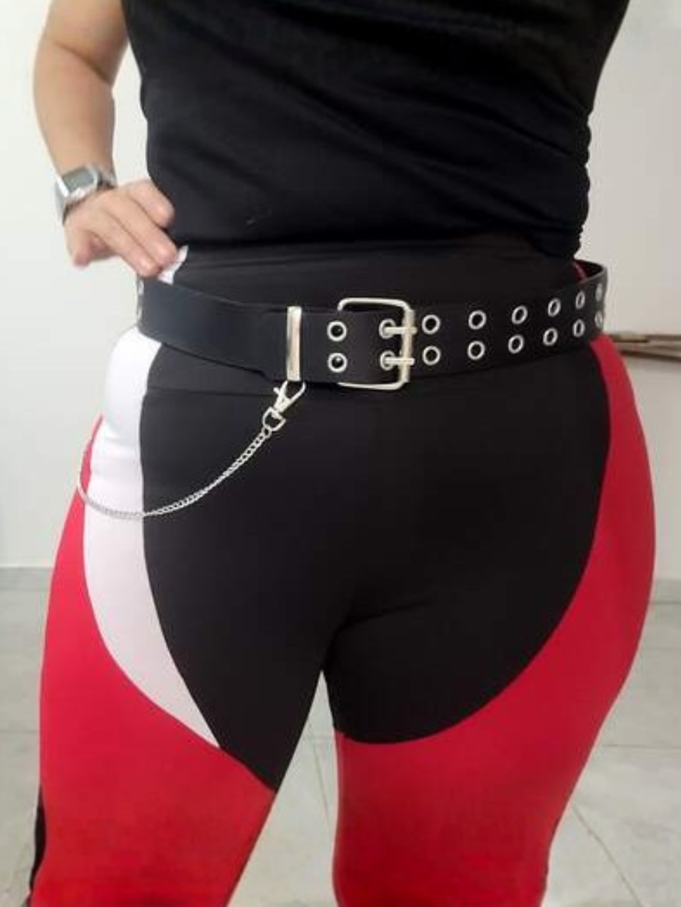 Black Grommet Belt With Chain
