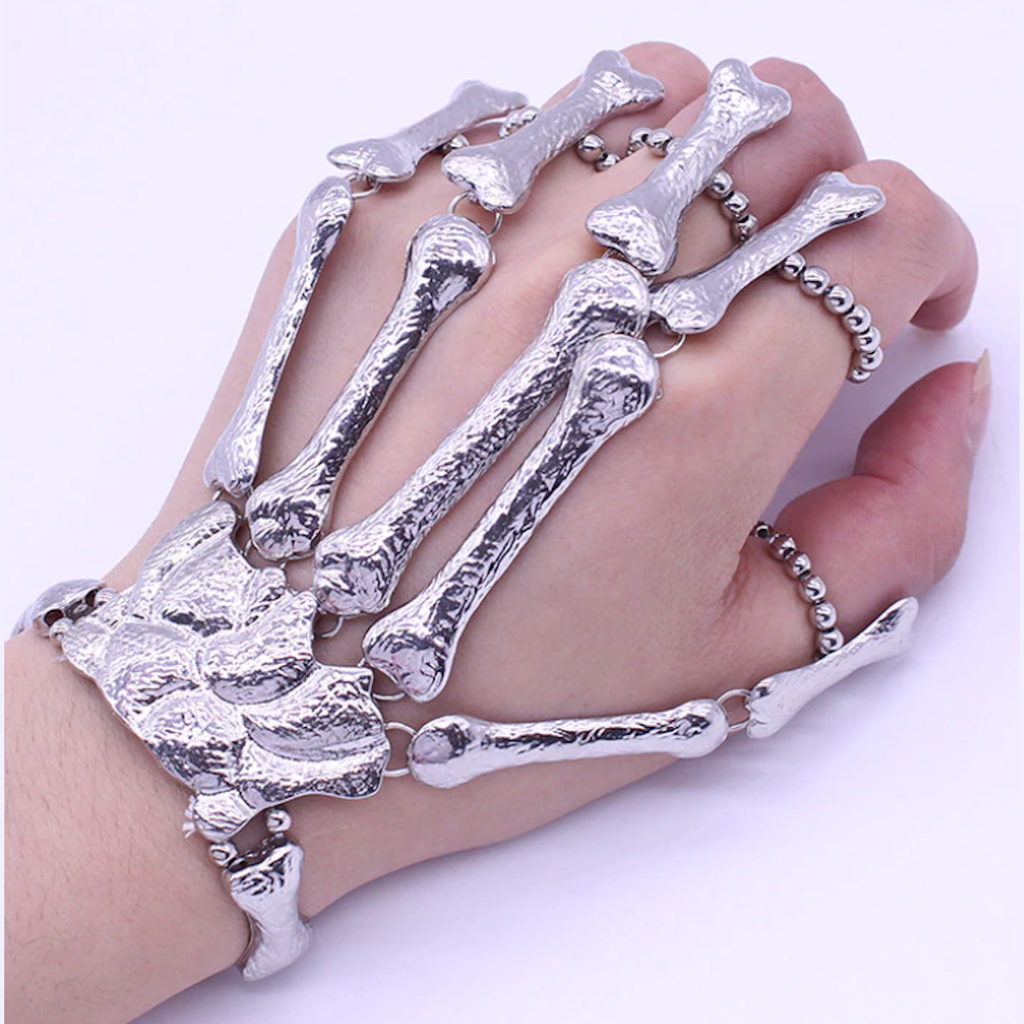Skeleton Emo Silver Glove Rings Bracelet