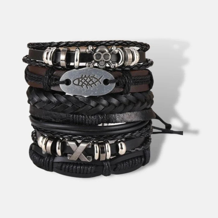 Gothic Punk Rock Leather Bracelet Set